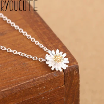 

New 925 Sterling Silver Daisy Flower Necklaces For Women Choker Necklaces Statement Party Jewelry Accessories Collar Bijoux