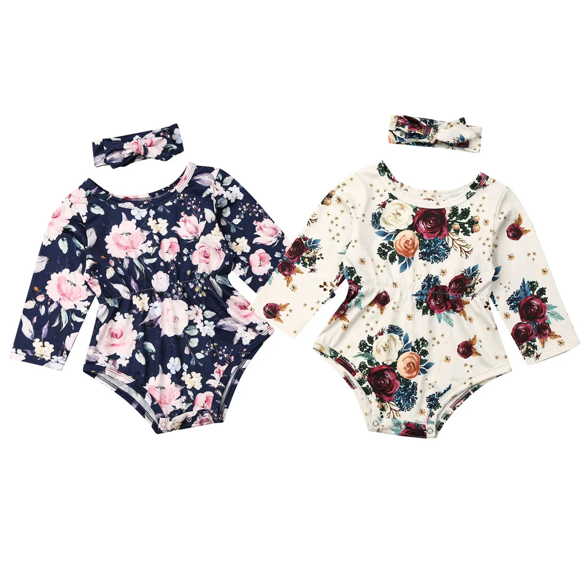 Одежда для малышей на весну и осень одежда с цветочным принтом для новорожденных девочек гимнастический костюм с длинными рукавами повязка на голову комплекты из 2 предметов