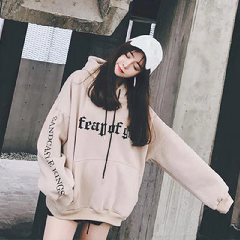 

Women Long Sleeve Letter Print Hoodies Casual Fleece Loose Hooded Sweatshirt Autumn Winter Oversized Pullovers Streetwear