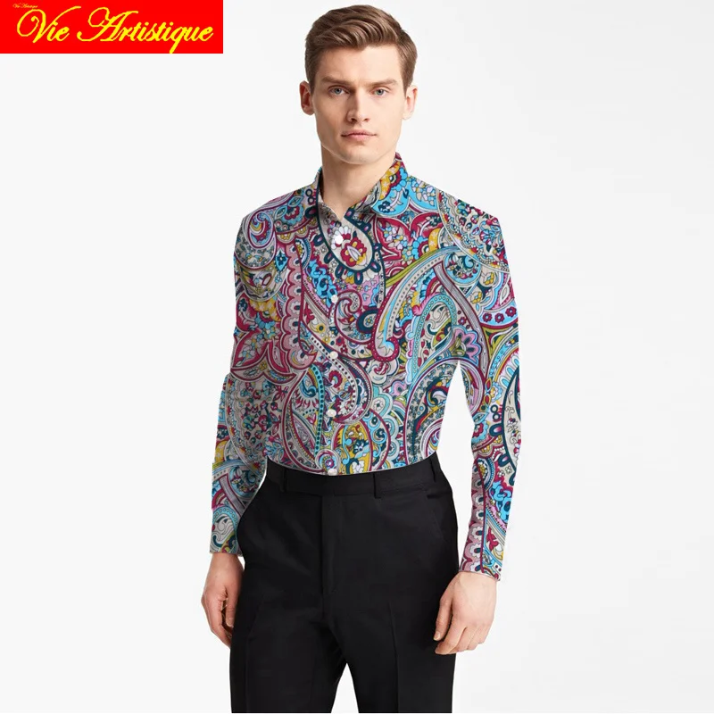 

custom tailor made Men's bespoke shirts business formal wedding ware bespoke blouse cotton pink paisley flower bohemian casual