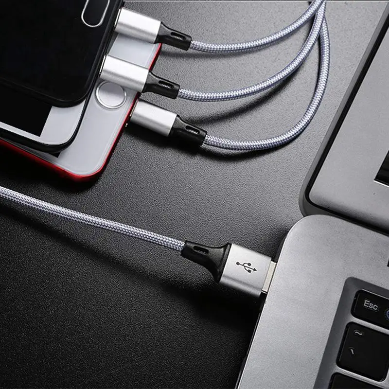 Многофункциональный usb-кабель-3 в 1, кабель для зарядки в нейлоновой оплетке, 4 фута(1,2 м), алюминиевый разъем, usb-шнур для зарядки, совместимый с iPhoneX