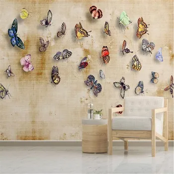

Large 3D wallpaper mural custom modern European hand painted butterfly flowers and birds background mural wallpaper
