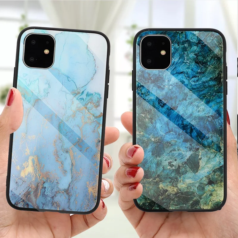 

Luxury Marble Glass Case For iPhone 11 Pro Max 2019 Coque 9H Tempered Cover Phone Case For iPhone X XR XS MAX 6 6S 7 8 Plus