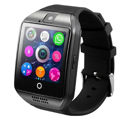 Bluetooth Смарт часы mezczyzni Q18 z kamera na Facebook booku, синхронизация wiadomosci SMS inteligentny zegarek - Цвет: Черный