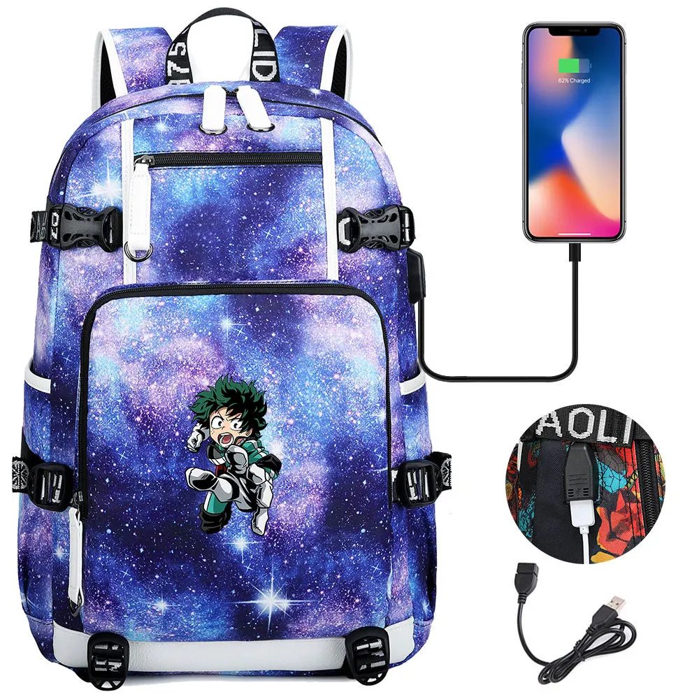 

New Style Bookbag Anime My Hero Academia USB Charing Backpack Popular Pattern Schoolbag Boys Girls Backpack for Teens Men