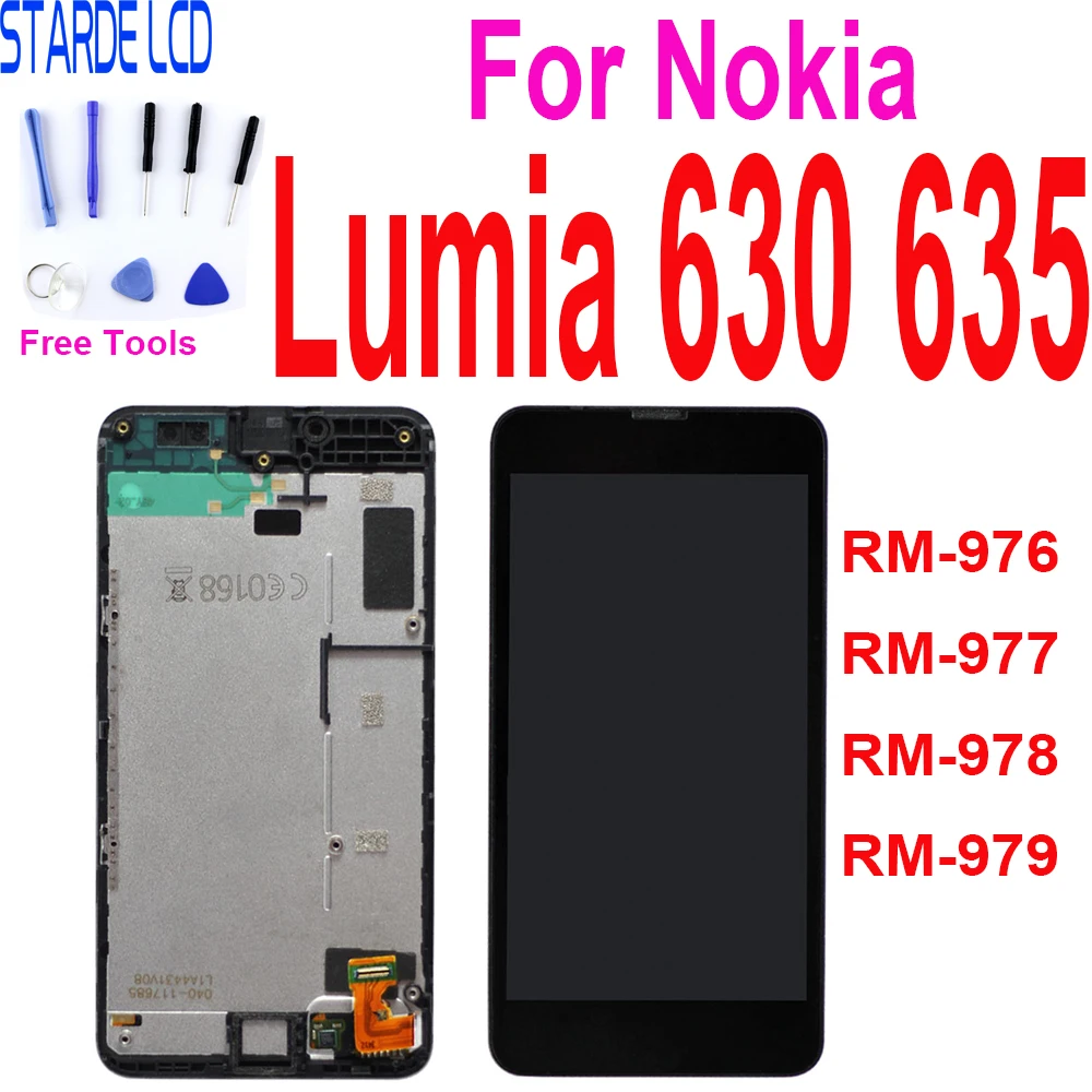 

4.5" LCD Display For Nokia Lumia 630 N630 RM-976 RM-977 RM-978 RM-979 Touch Screen Digitizer Assembly Replacement+Frame Tools