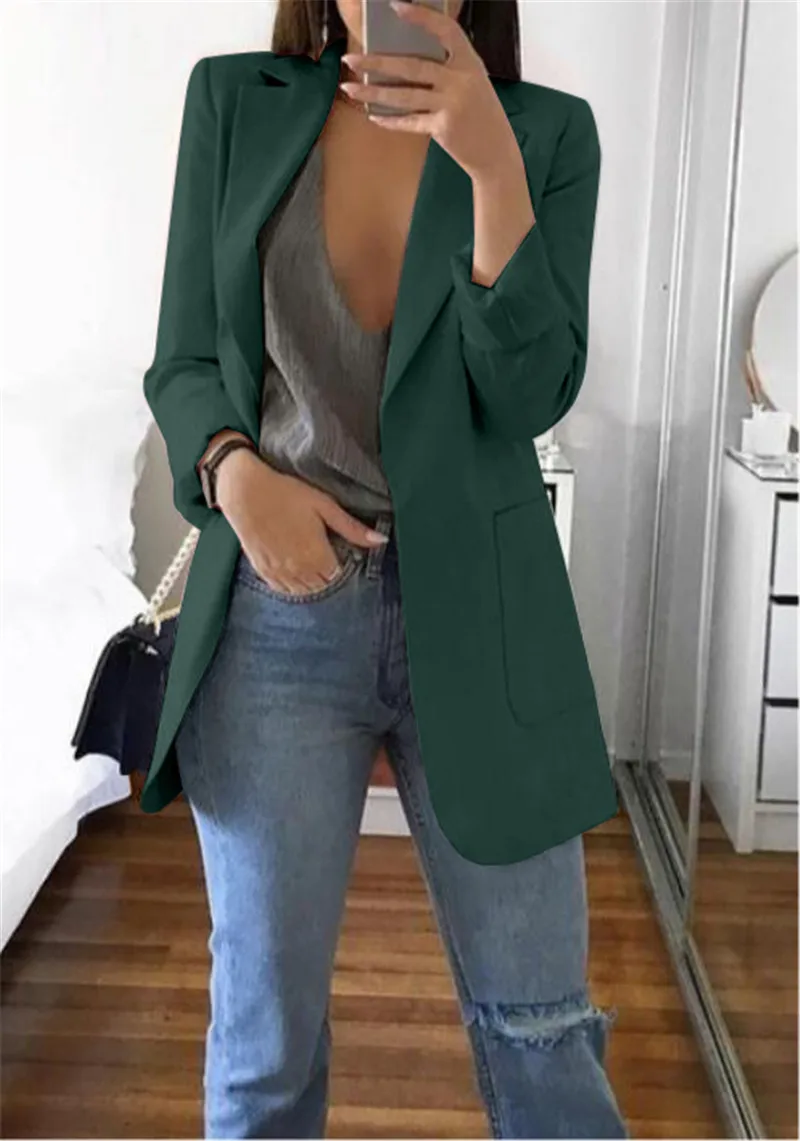 Dark Green Однотонный офисный женский клетчатый блейзер с длинным рукавом, свободный костюм с рисунком «гусиная лапка», пиджак, женские блейзеры, женская верхняя одежда - Цвет: Dark Green