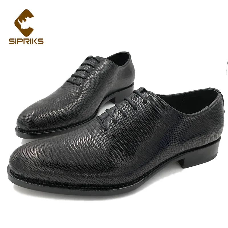 

Sipriks Imported Black Lizard Skin Dress Oxfords For Mens Luxury Business Office Shoes Italian Goodyear Welted Shoes Suits