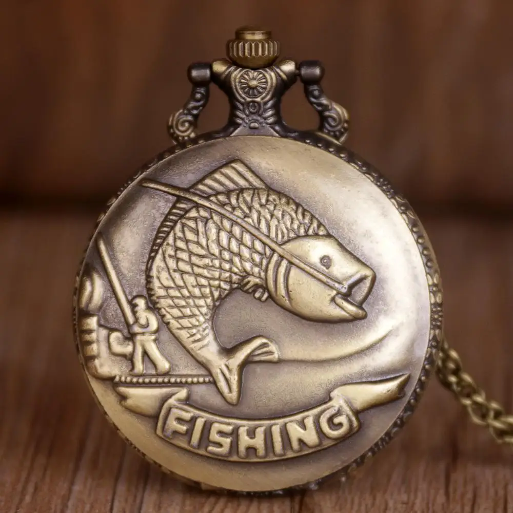Retro-Bronze-Fish-Pattern-Pocket-Watch-Quart-Chain-Necklace-Bronze-Full-Hunter-for-Men-Women-TD2033