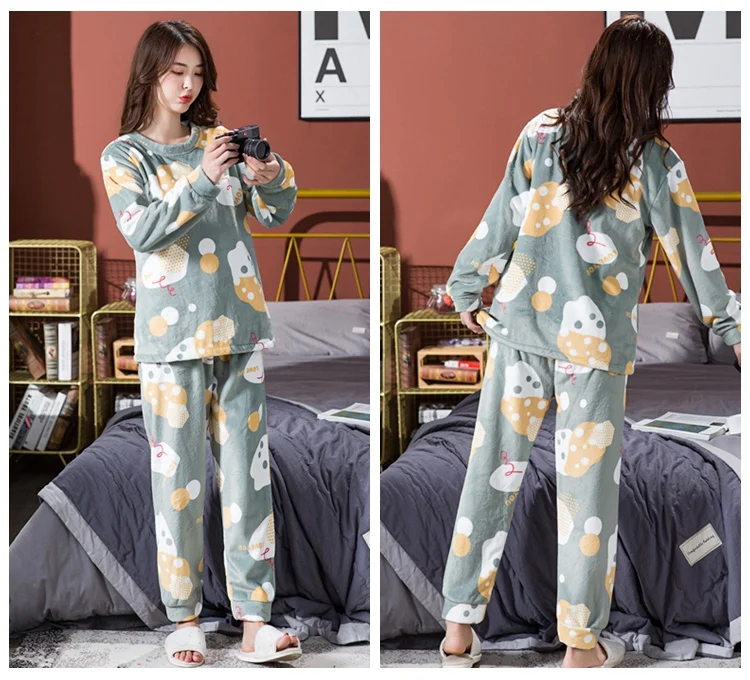 plus size pajama pants 2021 Winter Couple Long Sleeve Thick Warm Flannel Pajama Sets for Men Coral Velvet Sleepwear Suit Pyjamas Women Homewear Clothes mens pjs set