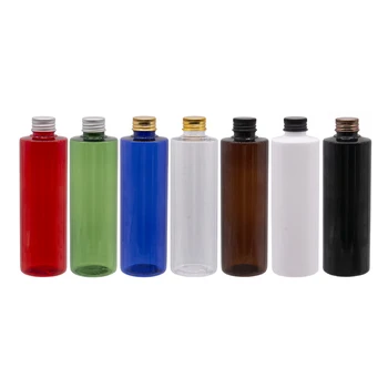 online 250ml Vazio Recipiente De Plástico Com Tampa De Rosca De Alumínio Ouro Prata Bronze Preto PET Cosméticos Frascos De Loção Shampoo Garrafa De Viagem