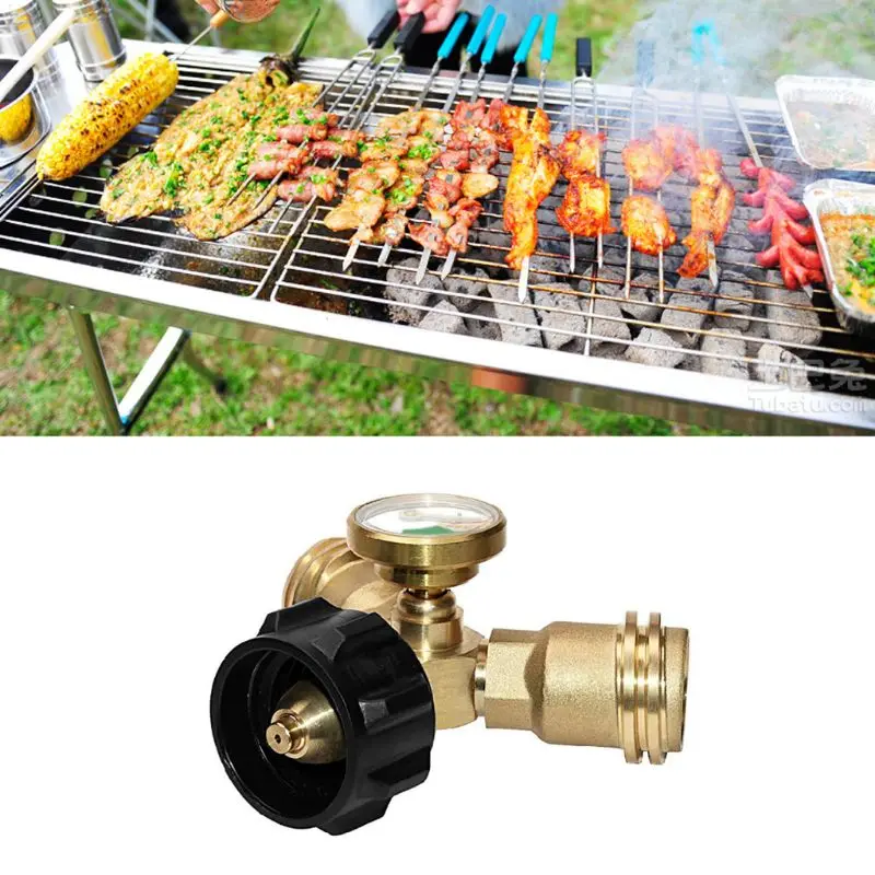 

Propane Y Splitter Tee Adapter with Gas Gauge Tank Level Indicator Leak Detector