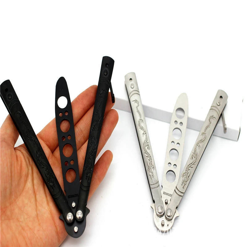 

Training Stainless Steel Training Knife folding titanium knife butterfly cosplay knife knife no edge dull tool black camo color