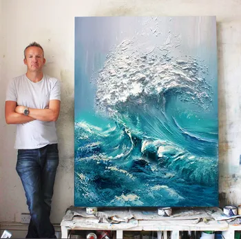 

Custom hand-painted Oil Painting Sharp Mind Ocean Waves Paintings Entrance Living Room Decorative Painting Modern Hotel Backdrop