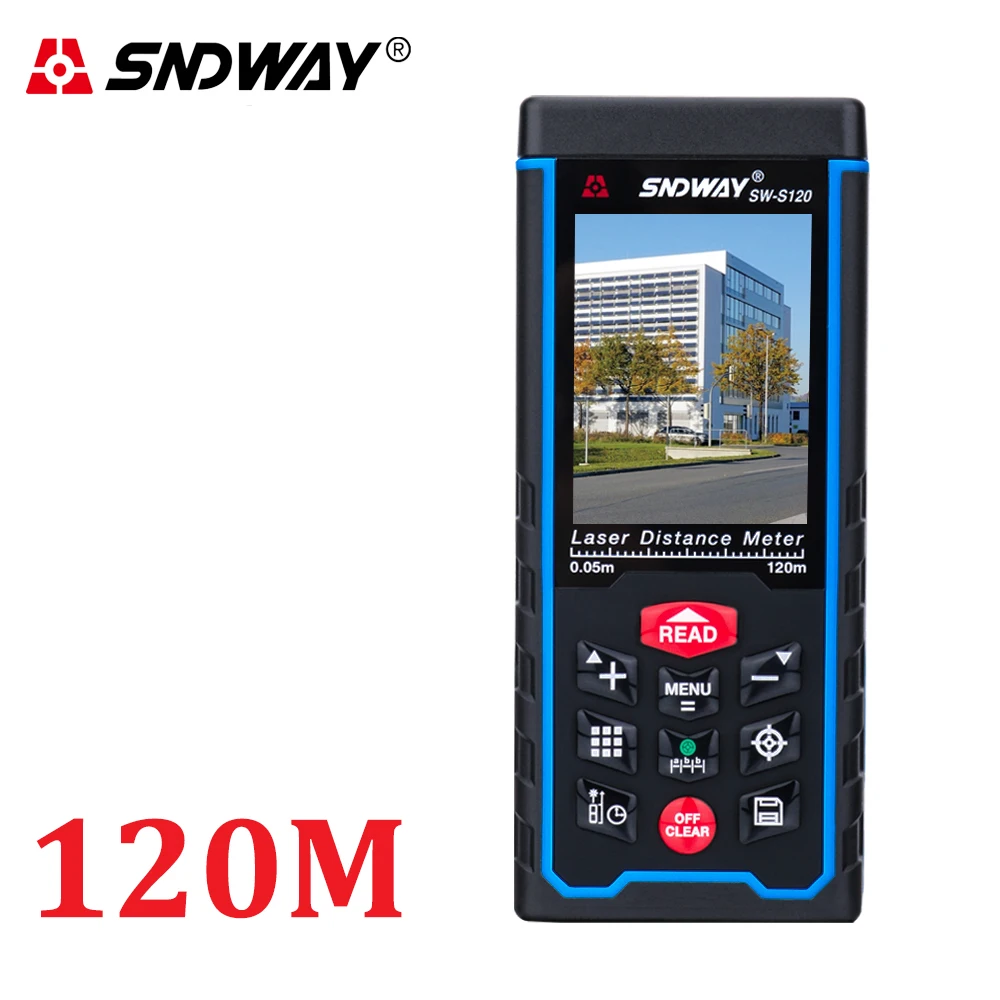 

SNDWAY Laser Distance Meter 120M 80M Roulette Trena Laser Rangefinder Tape with LCD Camera Rechargeable Battery Distance Tester