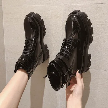 

Black Boots Woman Wind 2019 Increase Muffin With Chalaza Leather Small Short Boots