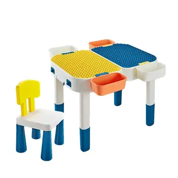 

Building Blocks Table Chair Set Children DIY Assembly Table Ergonomic Building Blocks Desk Indoor Garden Toddler Activity Table