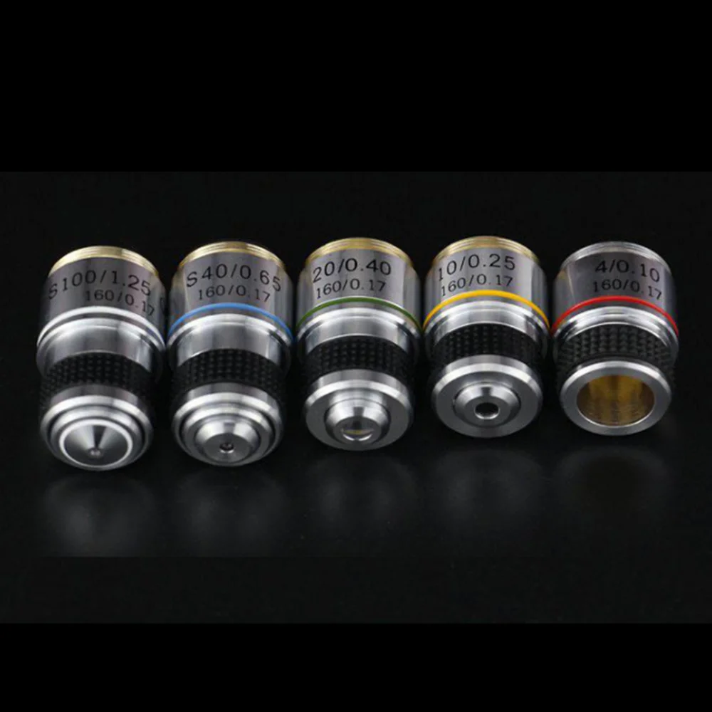 

Microscope 185 Achromatism Three-dimensional Objective Lens 4X 10x 20x 40x 60x 100x Precision Copper Core Professional