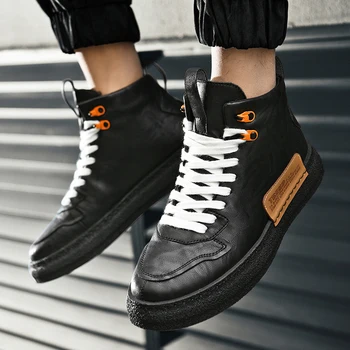

Autumn New Men Casual Shoes High Quality Leather Male Ankle Boots Hip-hop Men Moccasins Shoes Waterproof Man Motorcycle Boots