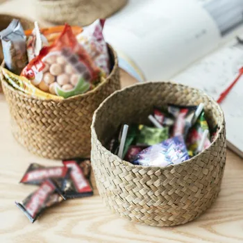 

Handmade Straw Woven Storage Box Desktop Storage Basket With Lid Box Sundries Organizer Gift Packing Box