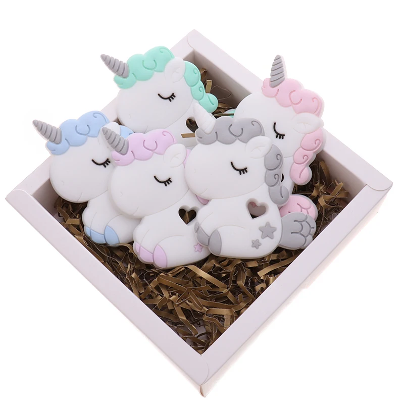 Single Unicorn Silicone Teether Animal Toys Bpa Free Baby Teething Pendant Necklace Accessories Koala Fox Penguin Bunny Rodent