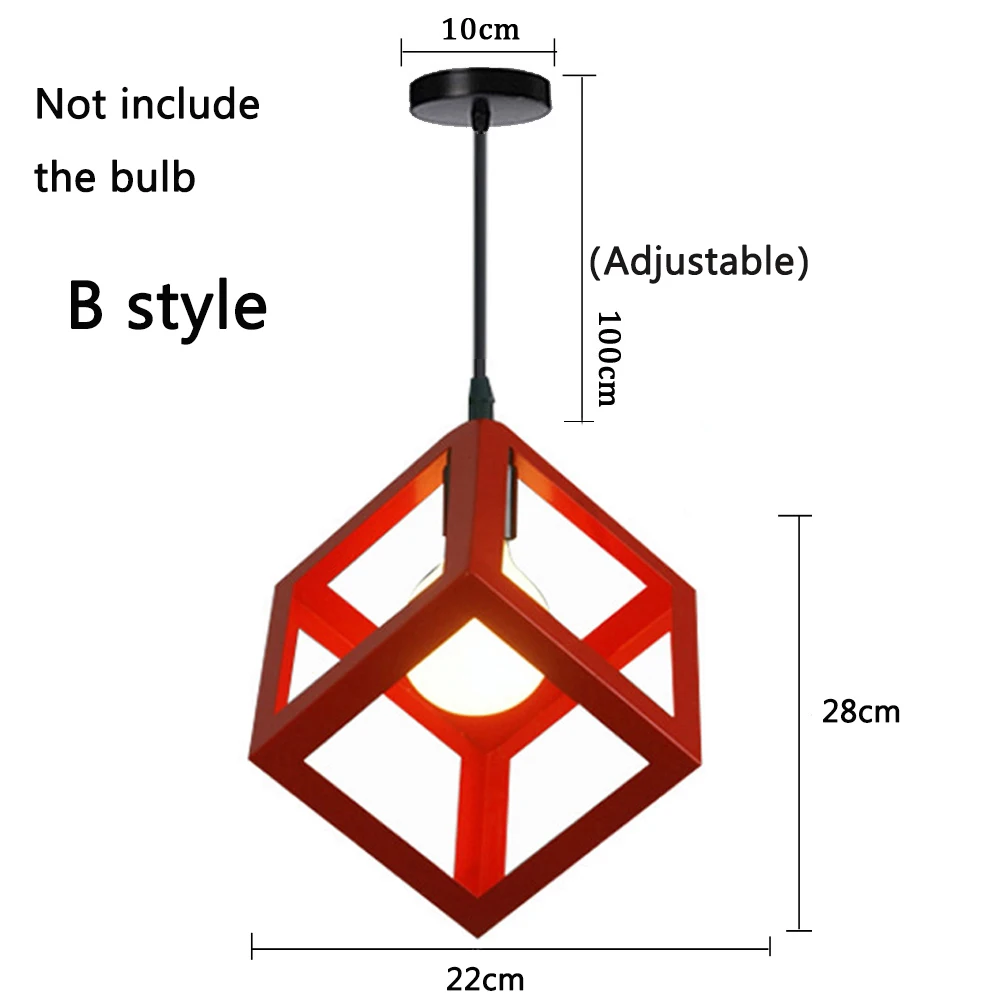 B Style Red Nordic Vintage Industrial Vintage Cage Pendant Light Iron Art Pyramid Wrought Home Ceiling Lamp Suitable for E27 Bulbs - Цвет корпуса: B Style Red