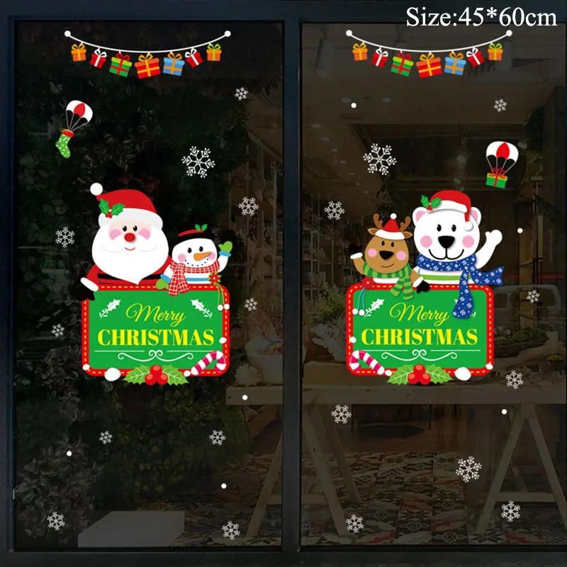 Christmas Window Stickers Santa Claus Snowman Elk Sticker Merry Christmas Decorations for Home Navidad Happy New Year - Color: 45x60cm 10