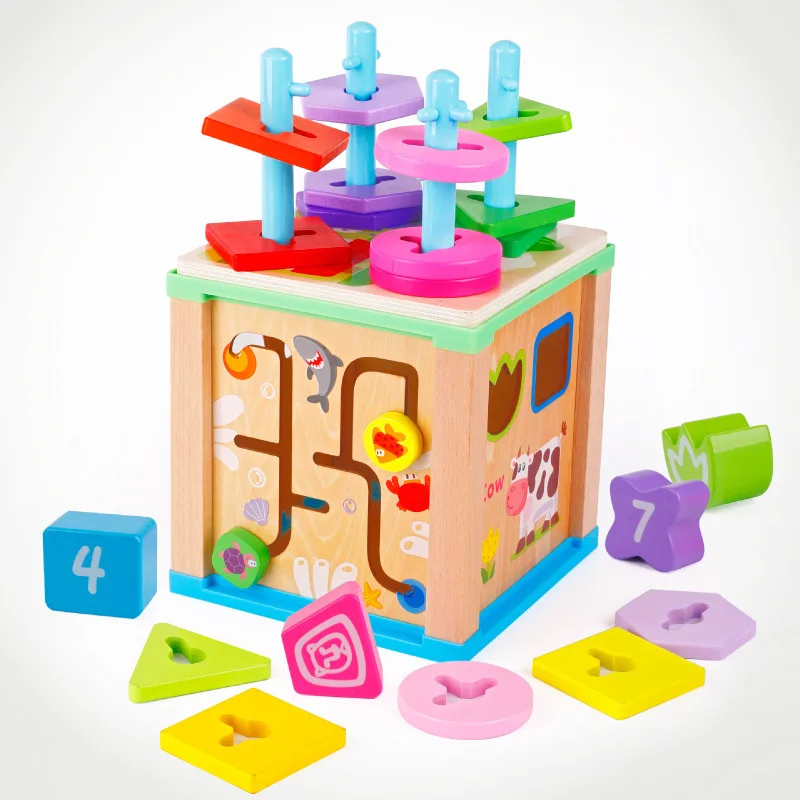

Multi-functional Building Blocks Set Column Bead-stringing Toy Four Sides Treasure Chest Shape Cognitive Matching Educational Ch