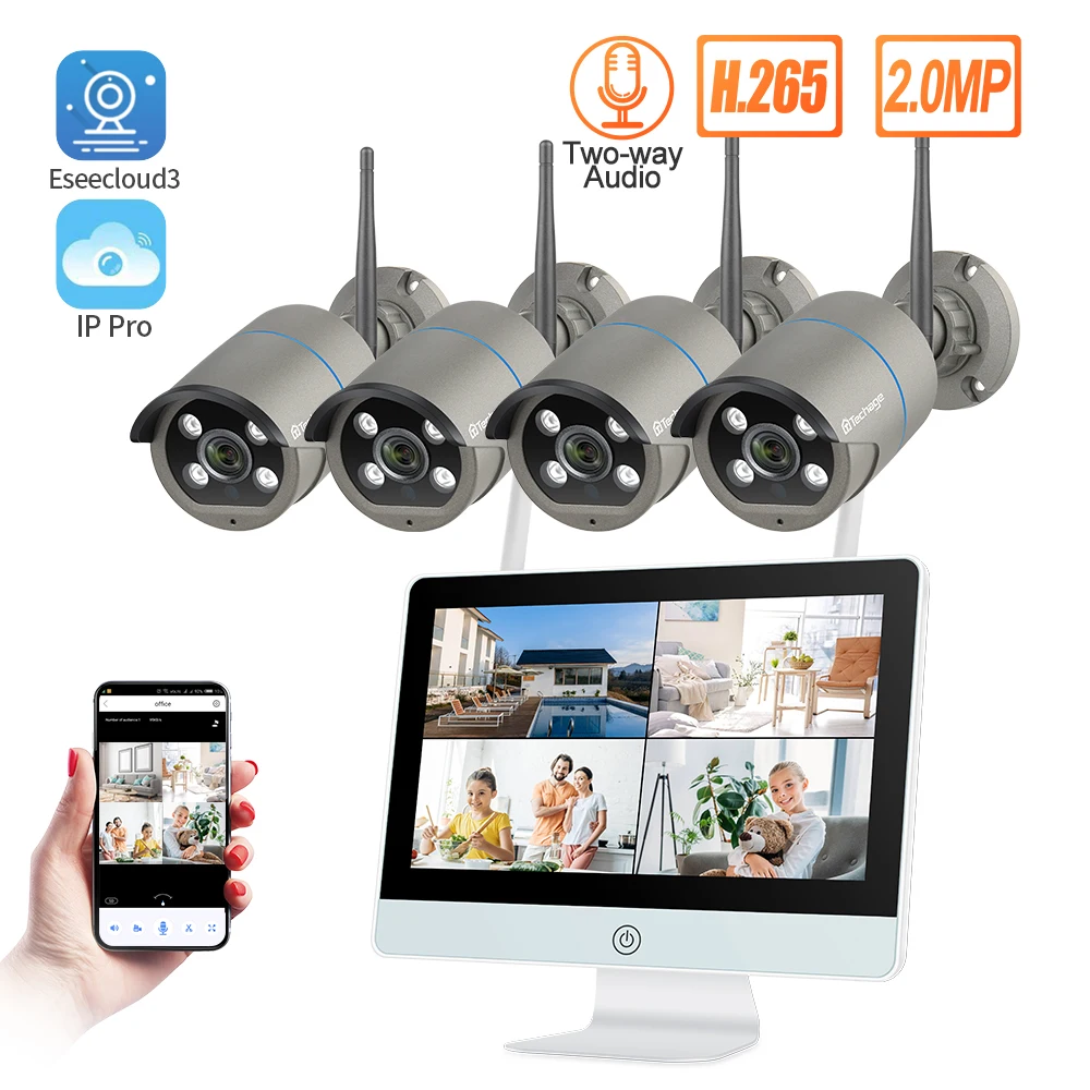  Techage 8CH Hd 1080P Sistema di Telecamere Tvcc Wireless 2MP Wifi a Due Vie Audio Esterna Impermeab