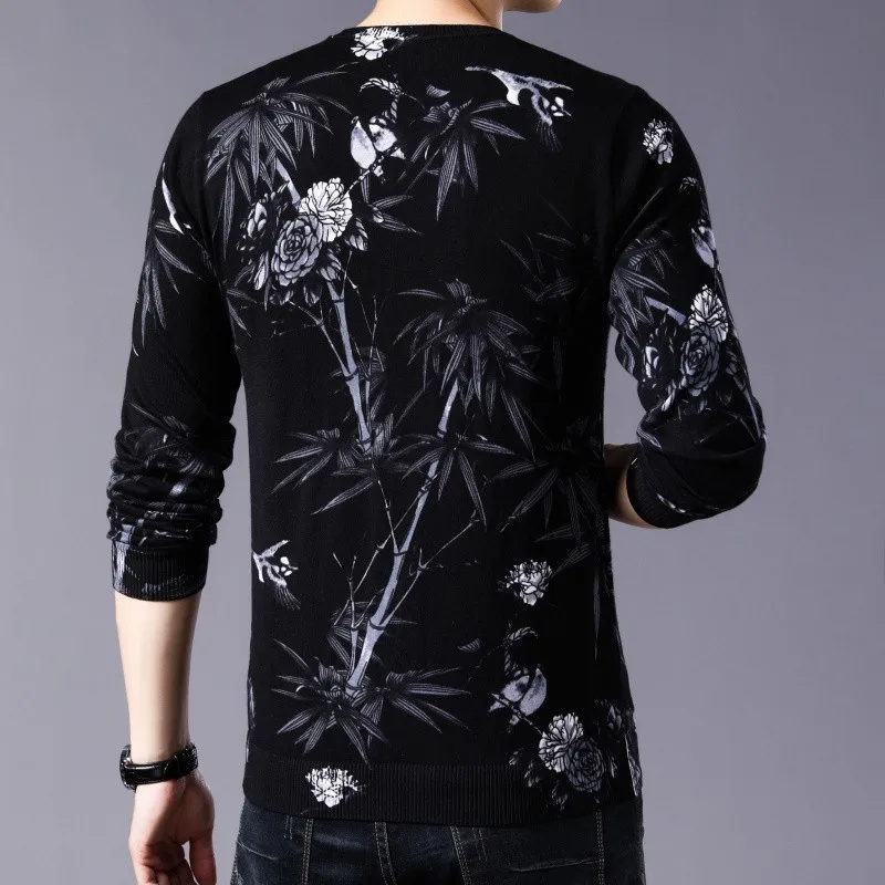 Zwart Wit Gedrukt Trui Erkek Kazak Heren Ronde Hals Trui Sueter Hombre Slim Fit Pull Homme Heren Chompas Hombre