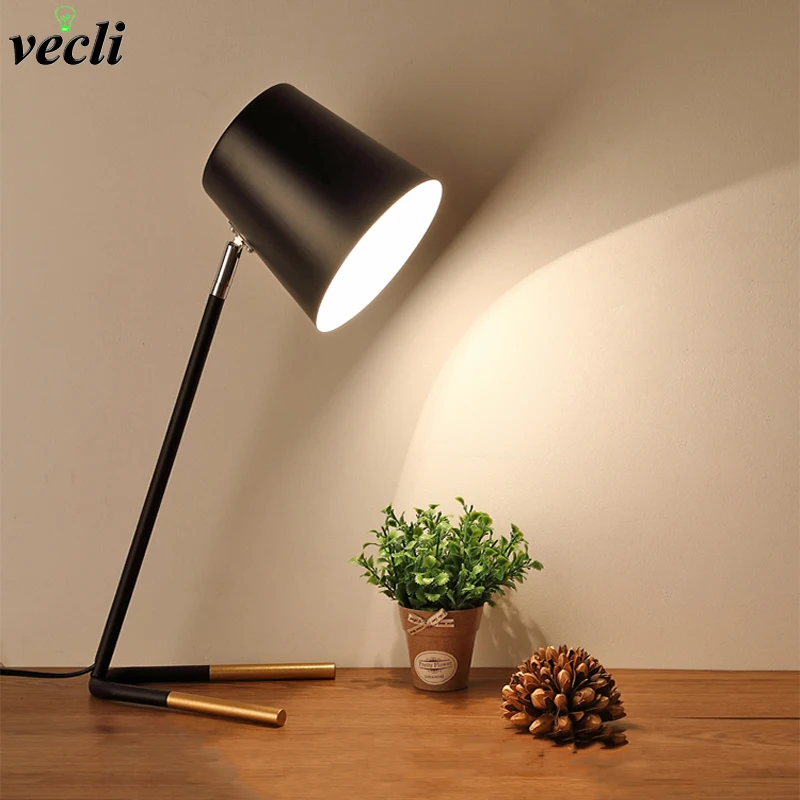 Nordic Simple Iron Table Lamp Modern Countryside Desk LED E27 Black White For Study Bedroom Parlor Bookstore Hotel Reading | Освещение