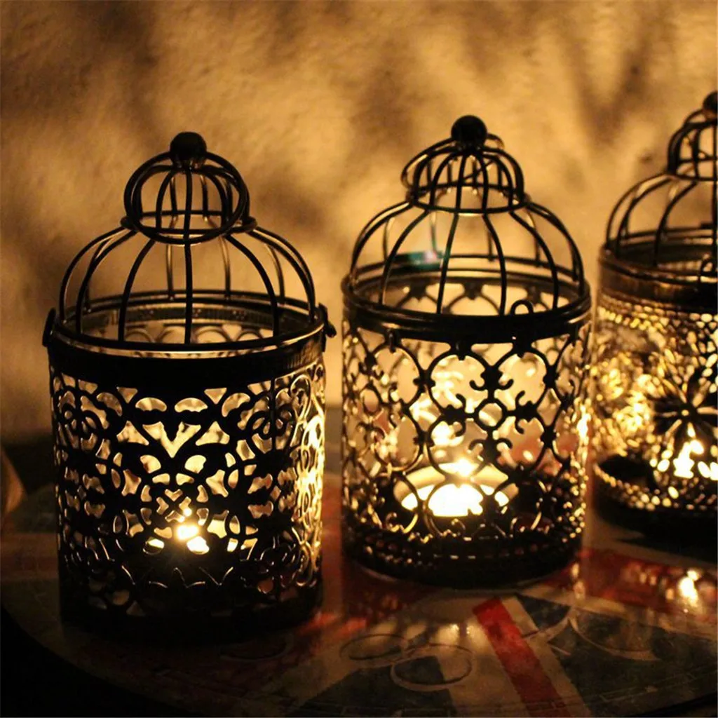 Полые клетка свечи держатель Фонари птица Свечи Tealight подвесная Ретро Птица