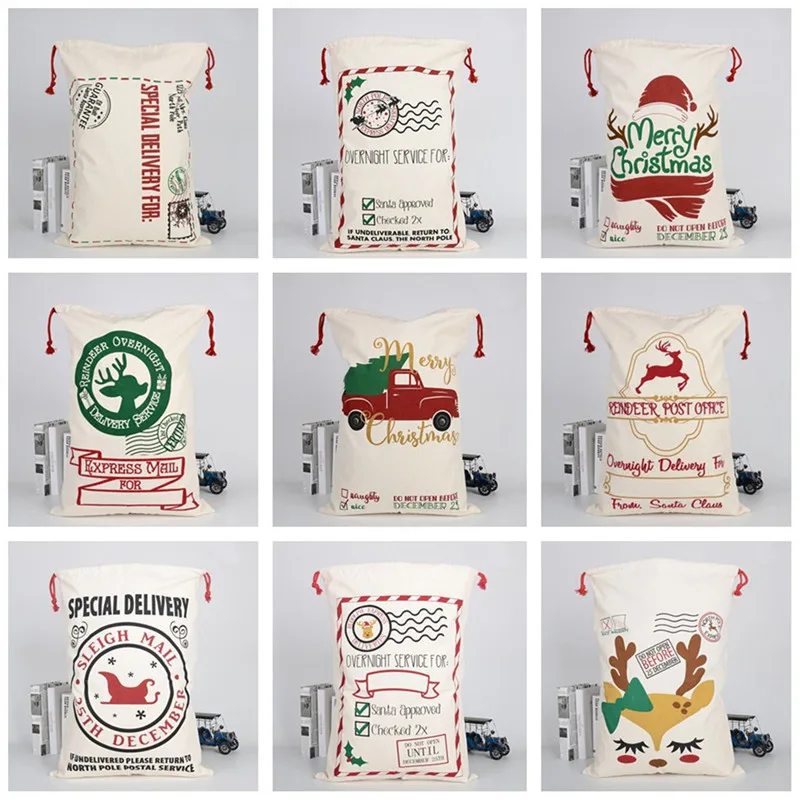 

Large Canvas Merry Christmas Santa Sack Xmas Stocking Reindeer Gift Storage Bag