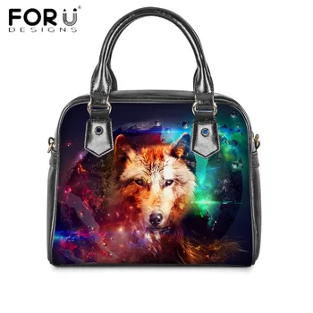 

FORUDESIGNS High Quality Women PU Messenger Bag Art Wolf Printing Female Luxury Top-Handle Bag Lady Casual Beach Handbags