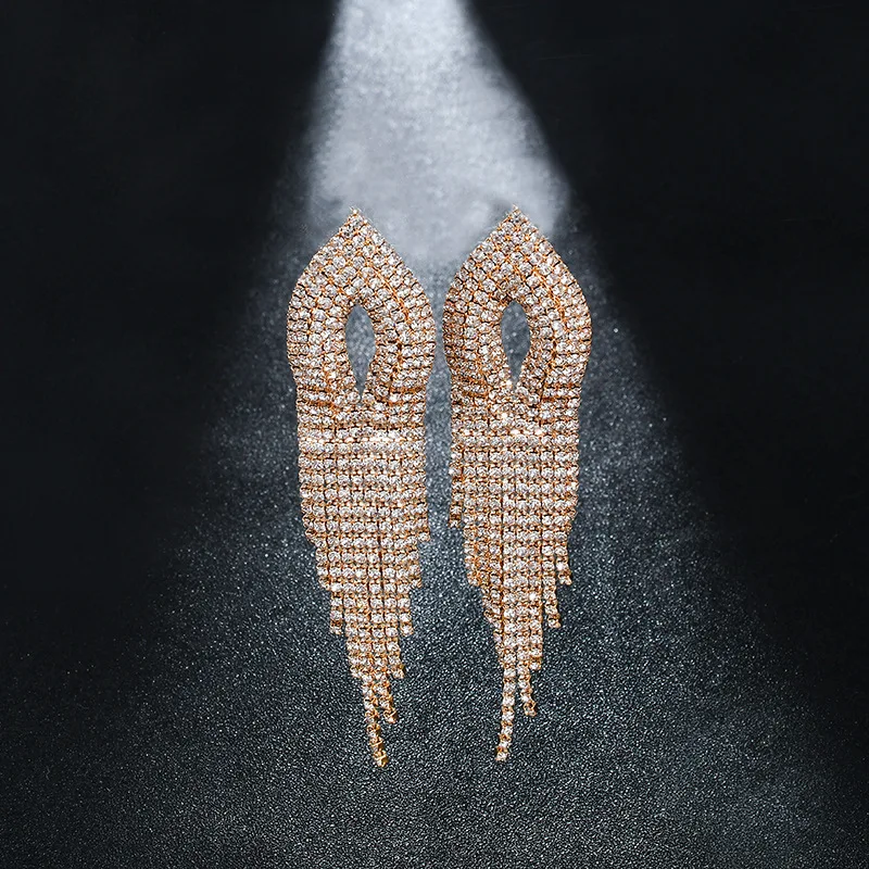SINTA Exaggerated Long Tassel Earrings Rhinestone Gold-plated Fashion Ladies Party | Украшения и аксессуары