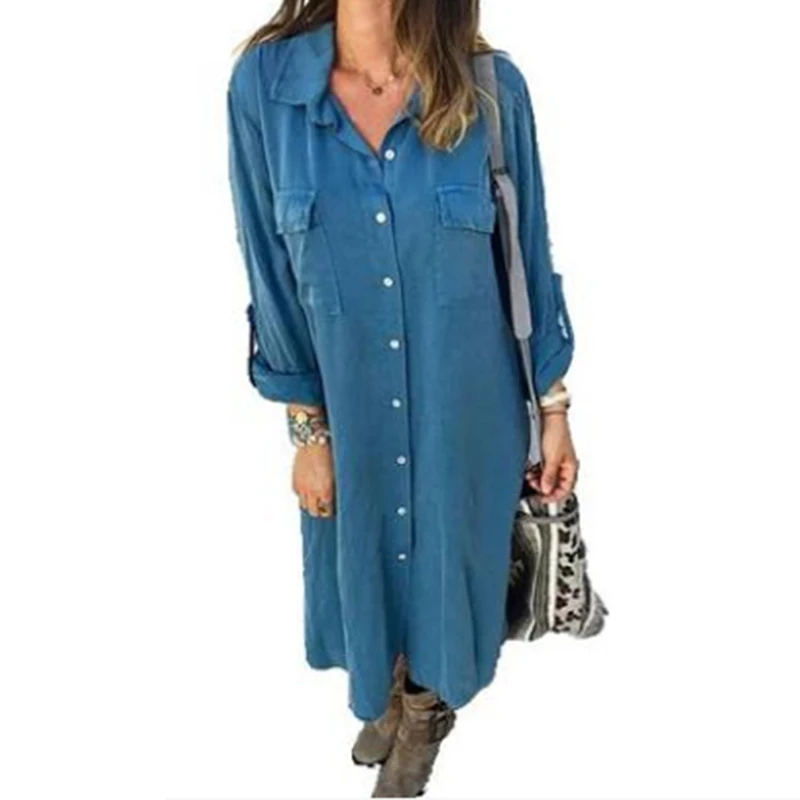 Vintage Dress Women Autumn Pockets 2020 Long Solid Beach Sexy Long Sleeve Single-Breasted Holiday abito Party Vestito Vintage Dress Women Autumn Pockets 2020 Long Solid Beach Sexy Long Sleeve Single-Breasted Holiday abito Party Vestito