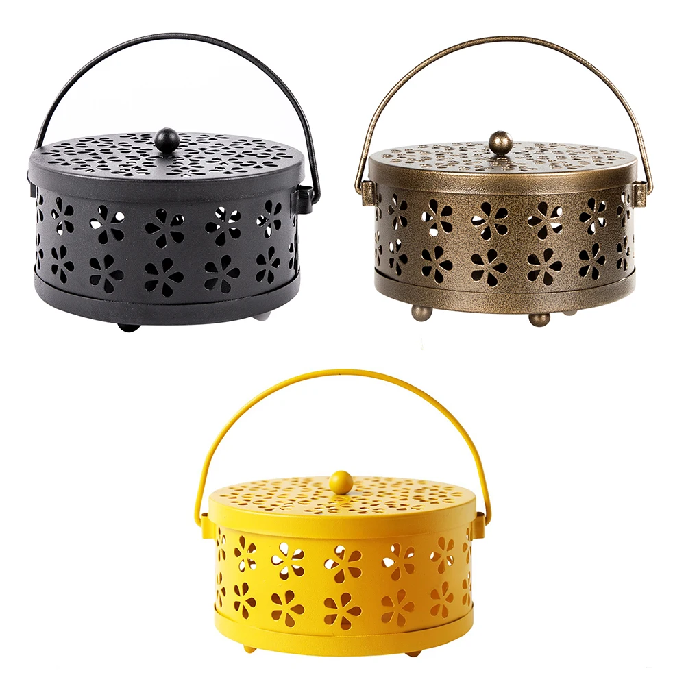Nordic Retro Metal Hollow Floral Mosquito Coil Holder Case Garden