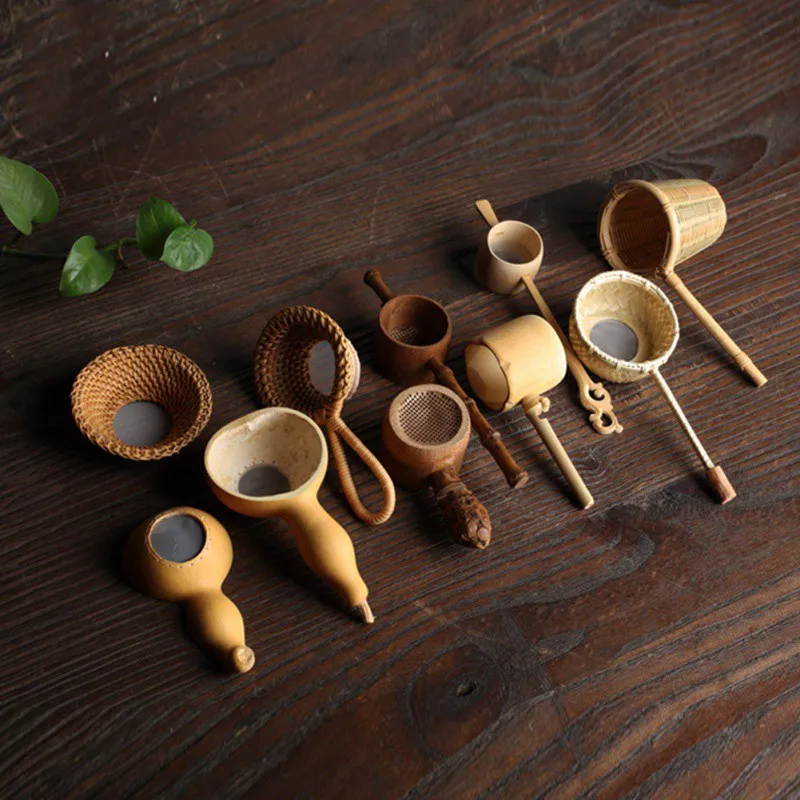 Tea Ceremony Accessories Japan Teaism Bamboo Rattan Gourd Shaped Tea Leaves Funnel Strainers for Table Decor