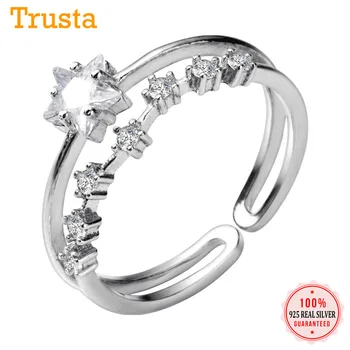 

Trustdavis 925 Sterling Silver Ring Jewelry Double-deck Stars CZ Fine Ring Size 5 6 7 For Girls Teens Wish Birthday Gift DS1365