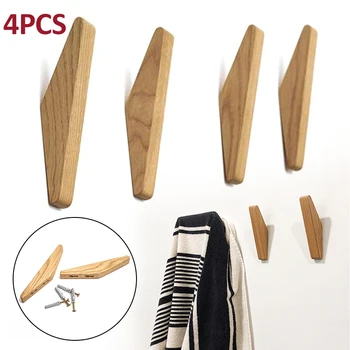 

4Pcs Solid Wooden Wall Mounted Triangle Hooks Ins Nordic Decorative Coat Hanger Pegs Rack Wall Hanging Trigon Storage Rack