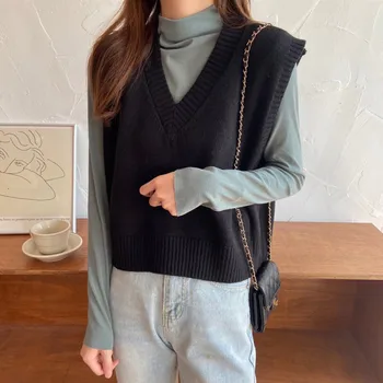 

V-neck Knit Vest Loose V-neck Sweater Loose Casual Sleeveless Sweater Outwear New