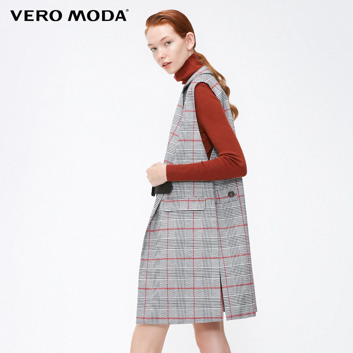 Vero Moda офисный женский жилет без рукавов с лацканами длинный клетчатый жилет | 318334502