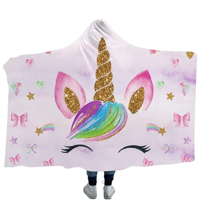 Плюшевое одеяло с капюшоном с 3D принтом цвета шампанского и единорога для взрослых и детей, теплое Флисовое одеяло s B69 - Цвет: 4