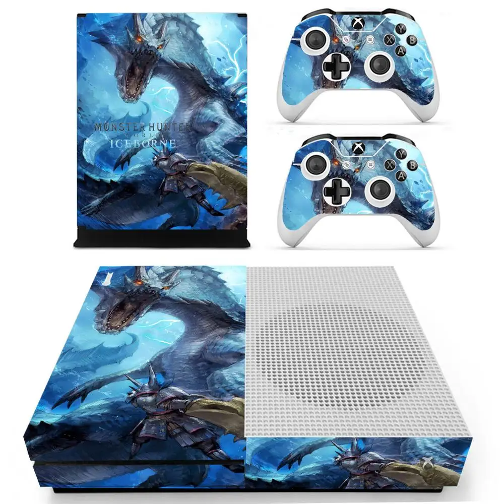 Монстр Охотник мир ледяной кожи наклейка для Xbox One S консоли и Kinect и 2 контроллеров для Xbox One тонкий стикер кожи - Цвет: YS-xboxoneS-2311