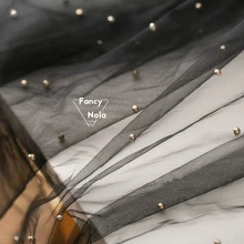 Высококачественная черная марля, ручная работа, золотые бусины, тюль, мягкое кружевное вечернее платье, сделай сам, платье, дизайнерская ткань YZ004