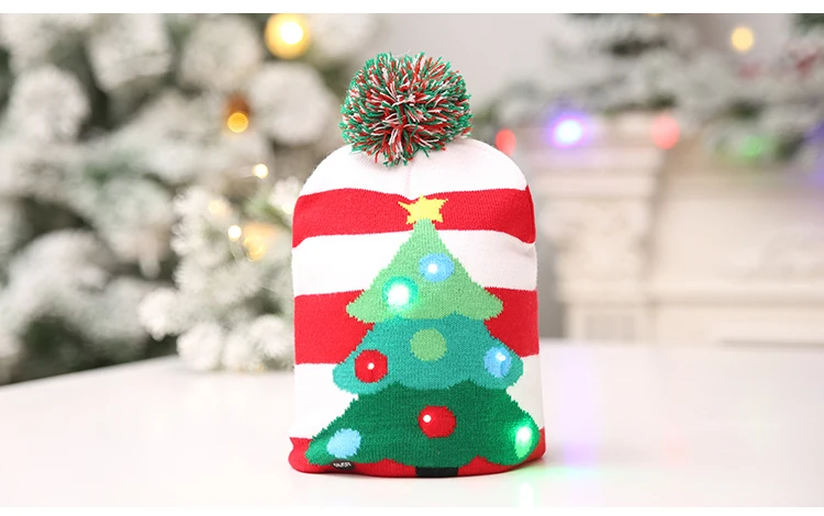 Светодиодный мигающий свет, Рождественская шапка для мальчиков и девочек, украшение для дома для взрослых, 25*22 см, вязаная детская шапка, Рождественская вечеринка