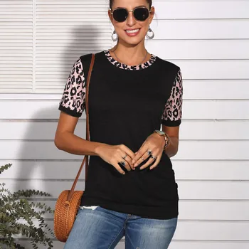 

New Arrival Leopard Printed T Shirt Women O-Neck Short Sleeve Button Draped Summer Clothes Casual T-shirt Tops Ropa Mujer 2020