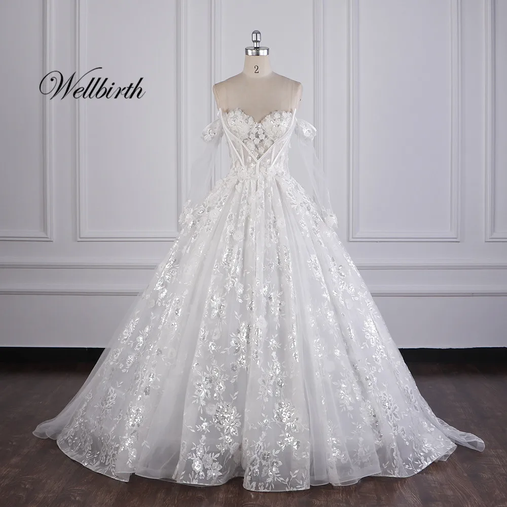 Реальное изображение Wellbirth Vestido de novia милый молния на спине бальное платье свадебное платье с открытыми плечами свадебное платье JC008