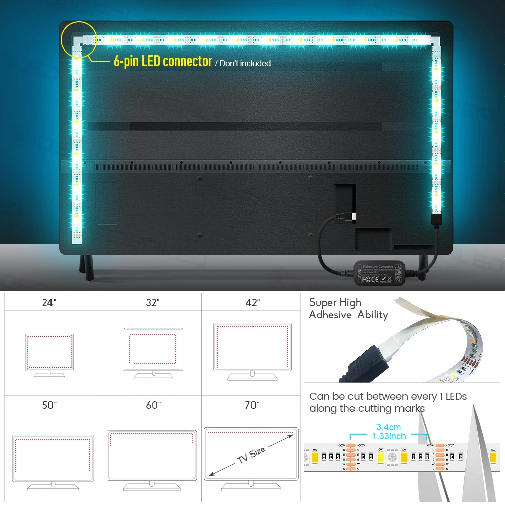 ТВ СВЕТОДИОДНЫЙ свет zigbee контроллер мини смарт-вещи комплект 5 в usb rgb+ cct компьютер светодиодный свет полосы работы с zigbee концентратор эхо