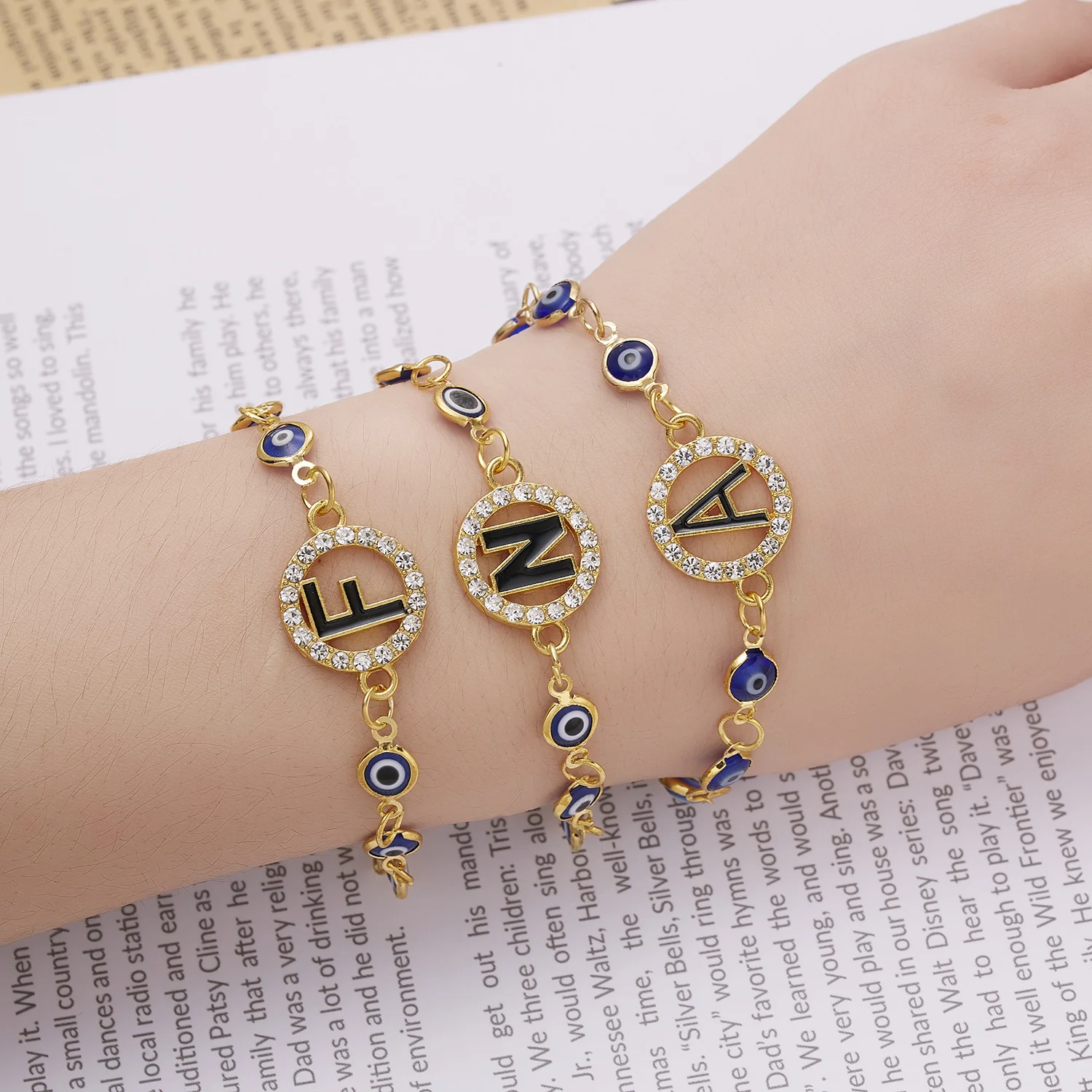 Turkish Lucky Evil Eye Bracelet Gold Color Bangle Rhinestone Blue Eyes Letter Bracelet For Women Men Couple Gothic Jewelry - Image 5